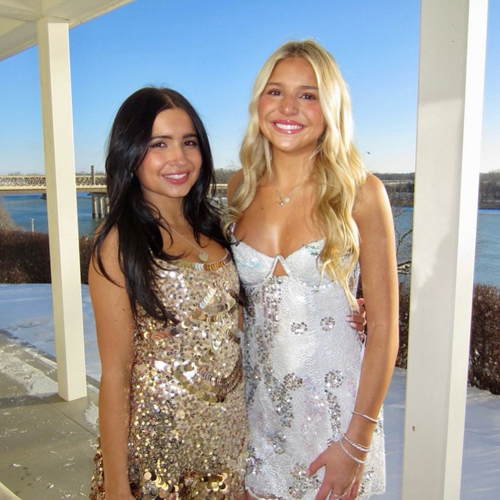 LoveShackFancy sequin gold dress
